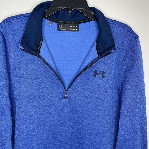 UNDER ARMOUR Golf Sweatshirt Mens Medium Blue Storm 1/4-Zip Loose Pullover - Picture 5 of 12